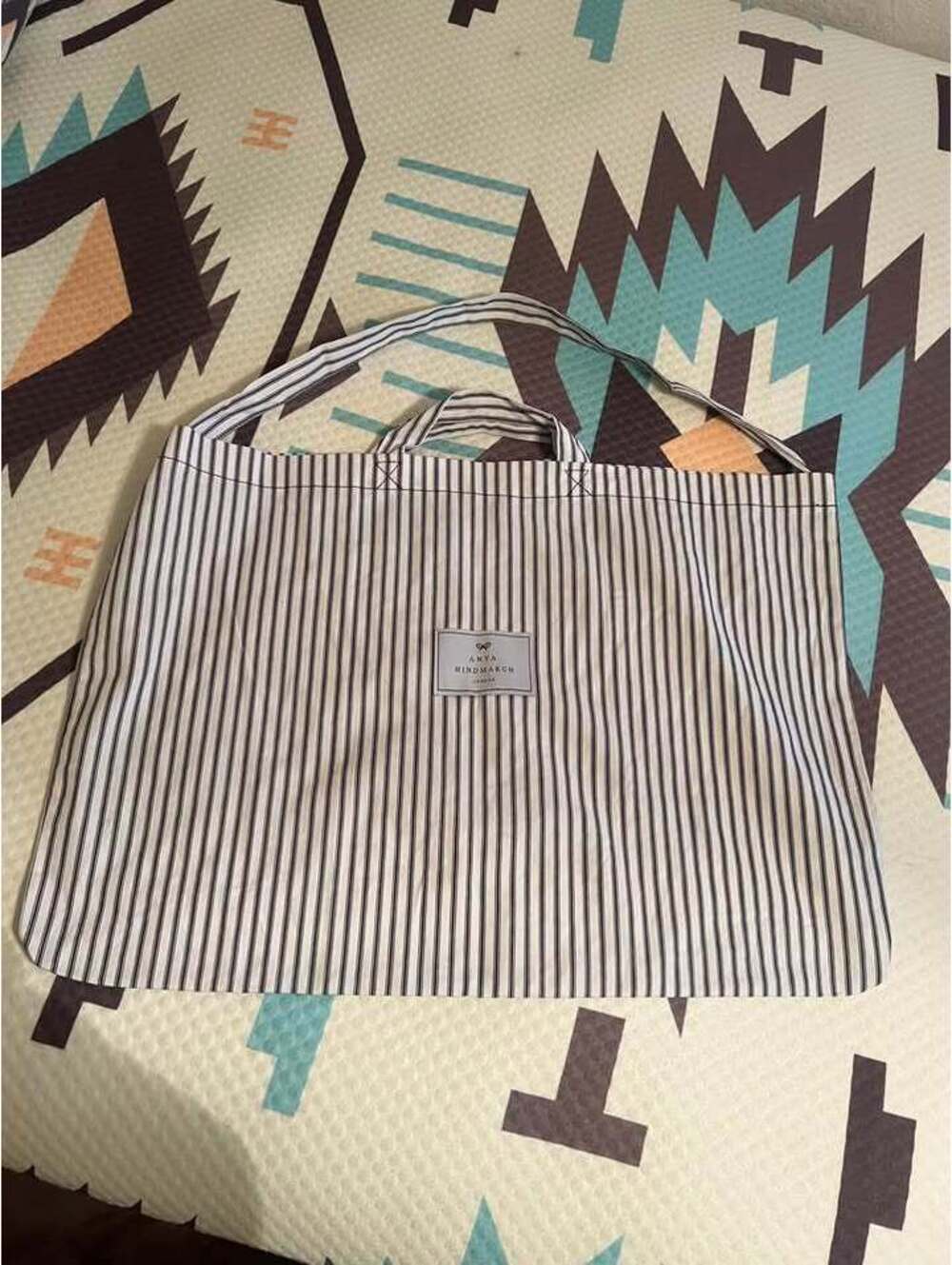 Anya Hindmarch London Blue & White Striped Beach Tote Laundry Bag